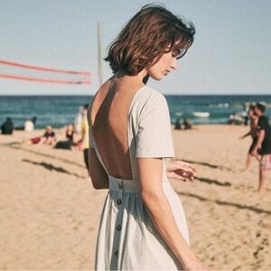 Sezane Light Blue Striped Midi Dress